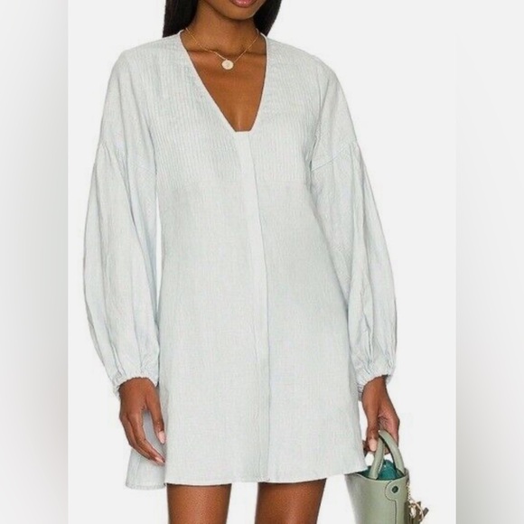 Sancia Dresses & Skirts - Sancia Tamris Dress Light Blue Linen Long Sleeves Size XS